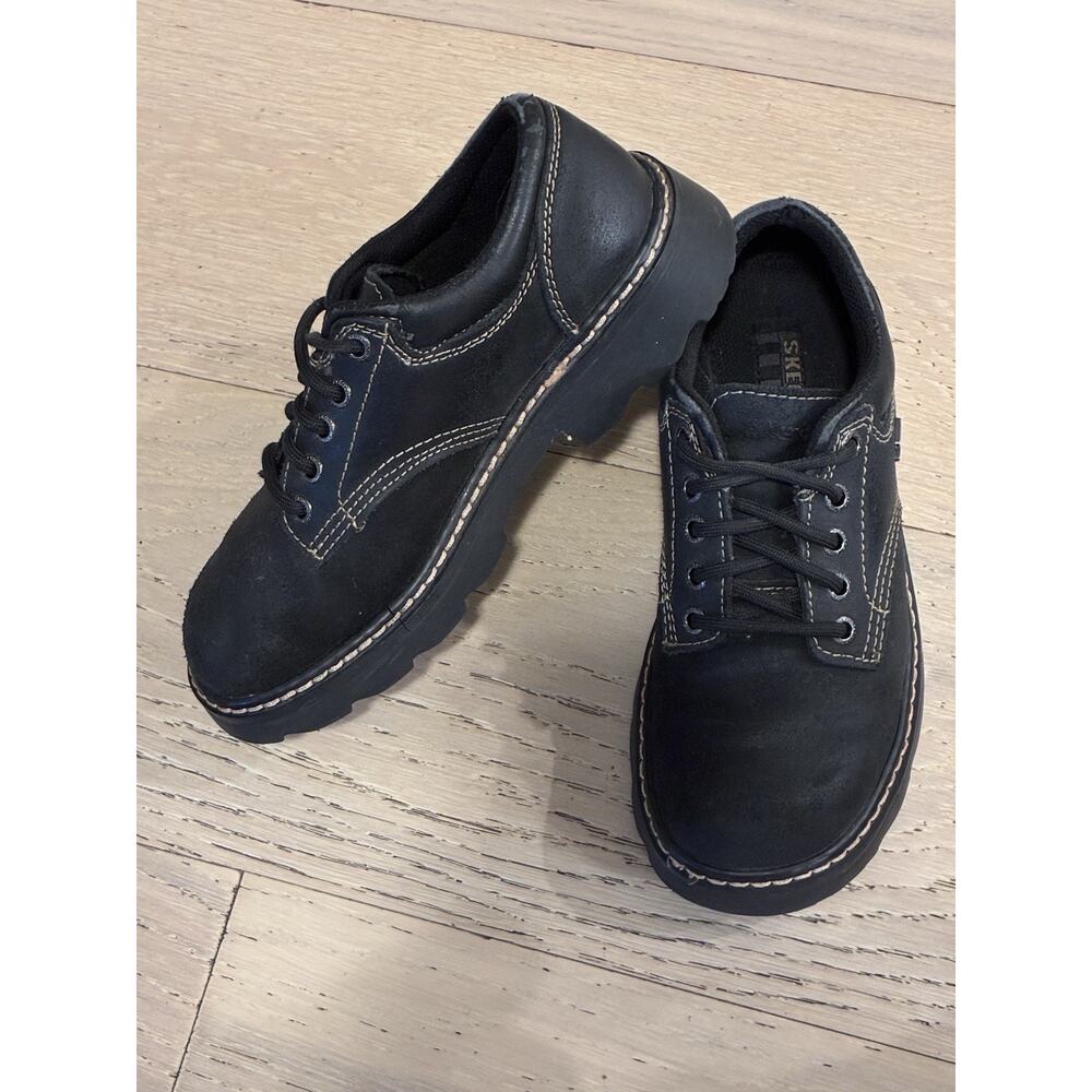Skechers Parties Mate Shoes Womens 6.5 Black Suede Chunky Lug Y2K Oxford L@@K